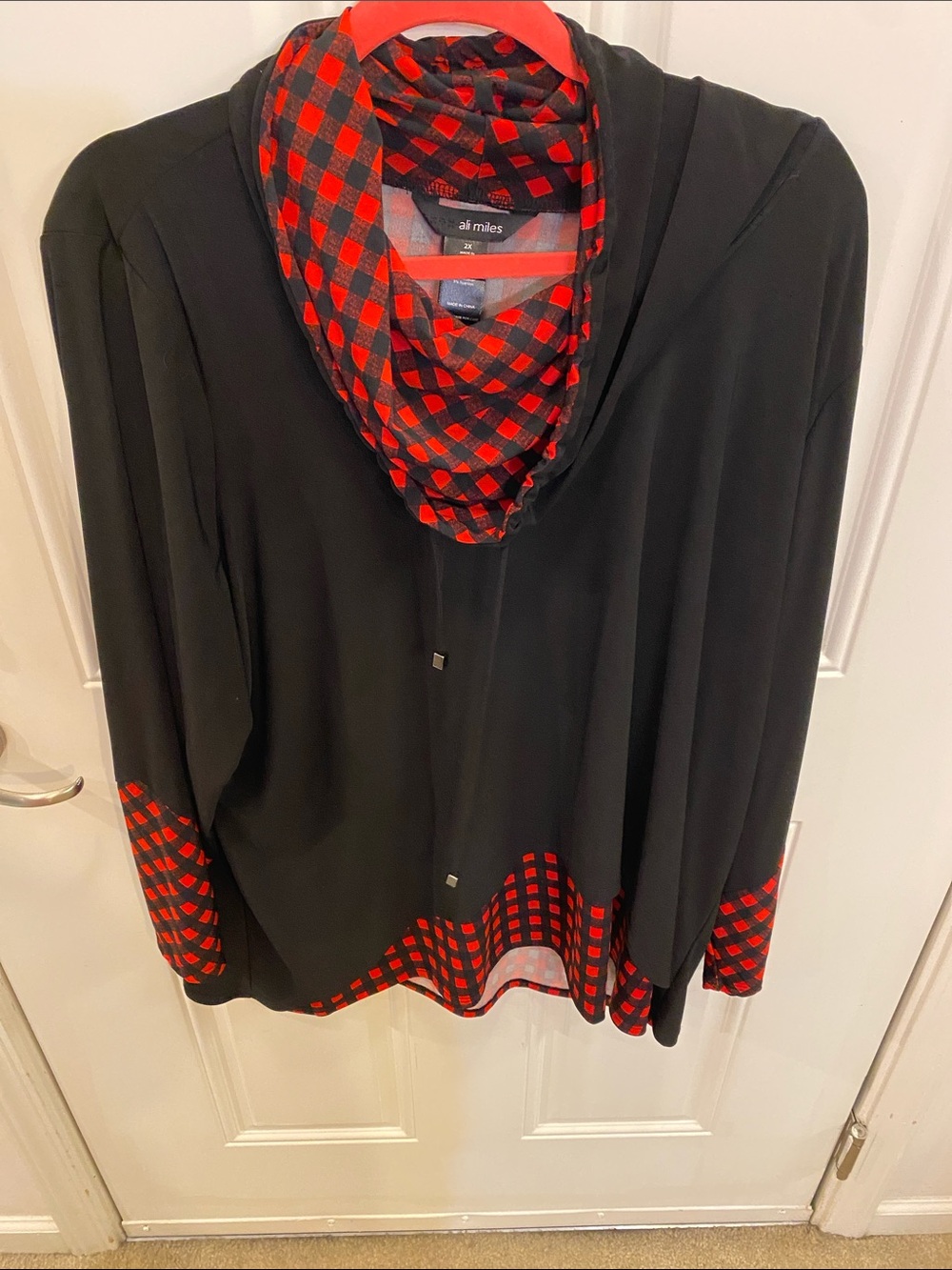 Ali Miles Black Tunic with Red Check Accent